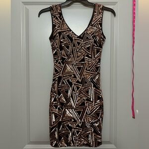 Lucy Paris Black and rose Gold Sequin Mini Dress